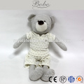 Grey fabric bear stuffed toy with T-shirt